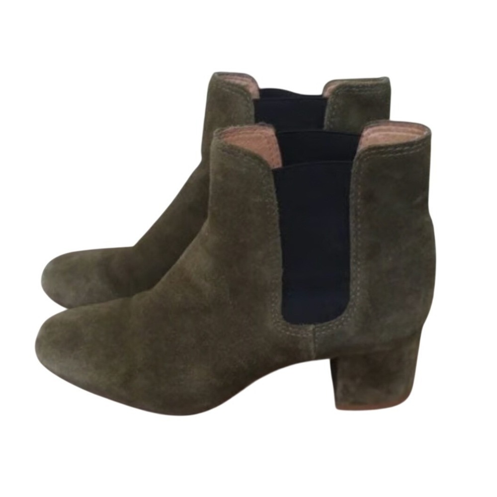 Madewell Olive Green Suede Walker Chelsea Ankle Boots‎ Block Heel Women's 8.5